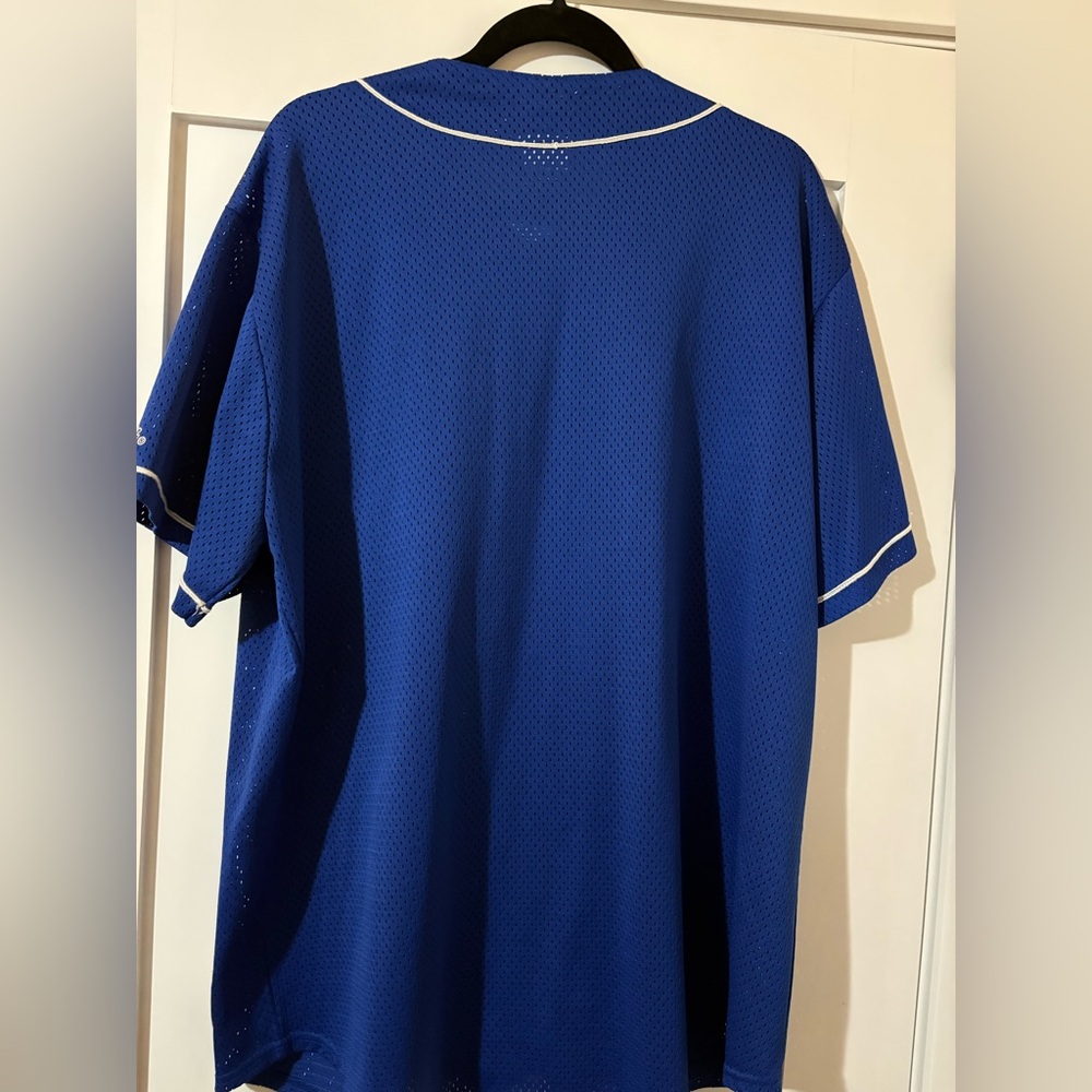 Majestic Royal Blue Baseball Jersey with Shimmer-Silver Logo Tag - Picture 5 of 5